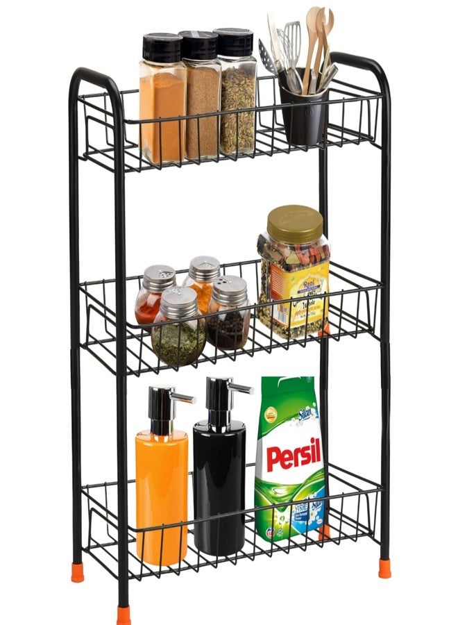 GLOCY 3-Tier Stainless Steel Kitchen Rack | Spice Organizer, Utensil Stand & Storage Shelf (Black) - Image 4
