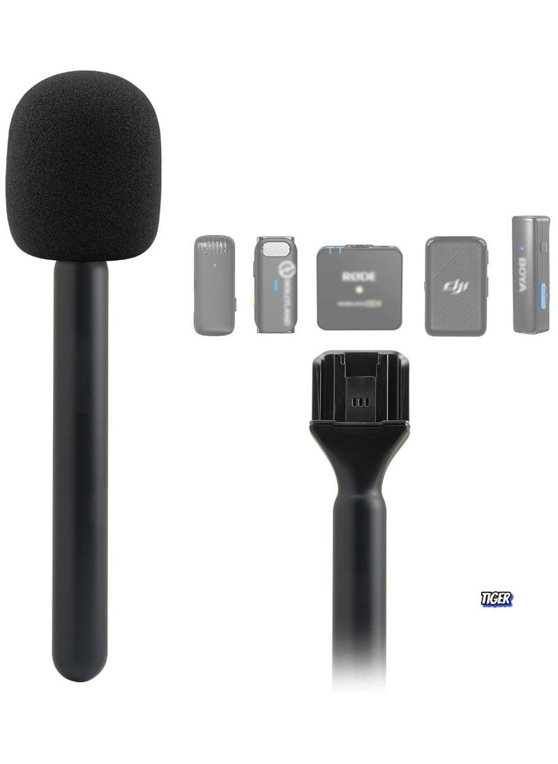 TIGER Handheld Mic Adapter Stand for Multiple Branded Wireless Transmitters – Interview Go Handle Stick with Cold Shoe Mount for Secure Mic Holding & Easy Setup – Ideal for Interviews, Filming & Live Events  - Image 1