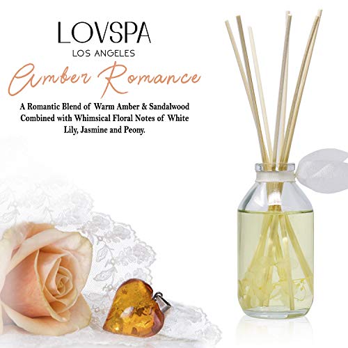 LOVSPA Reed Diffuser Set, Amber Romance Scented Oil Diffuser with Sticks, Home Fragrance Accessories for Bathroom Shelf Decor, Aroma Diffusers for Home or Office Fall Decor, USA Made - Image 4