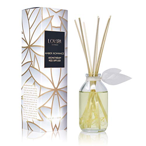 LOVSPA Reed Diffuser Set, Amber Romance Scented Oil Diffuser with Sticks, Home Fragrance Accessories for Bathroom Shelf Decor, Aroma Diffusers for Home or Office Fall Decor, USA Made - Image 1