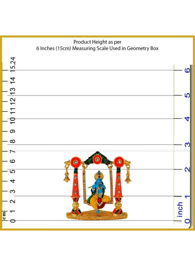 LE Kamdhenu Cow with Calf (Resin) and Lord Krishna (Murlidhar) on Swing Idol (Metal) Religious Idol-Statue for Vastu Gift and Car (White, Multicolour) - Image 3