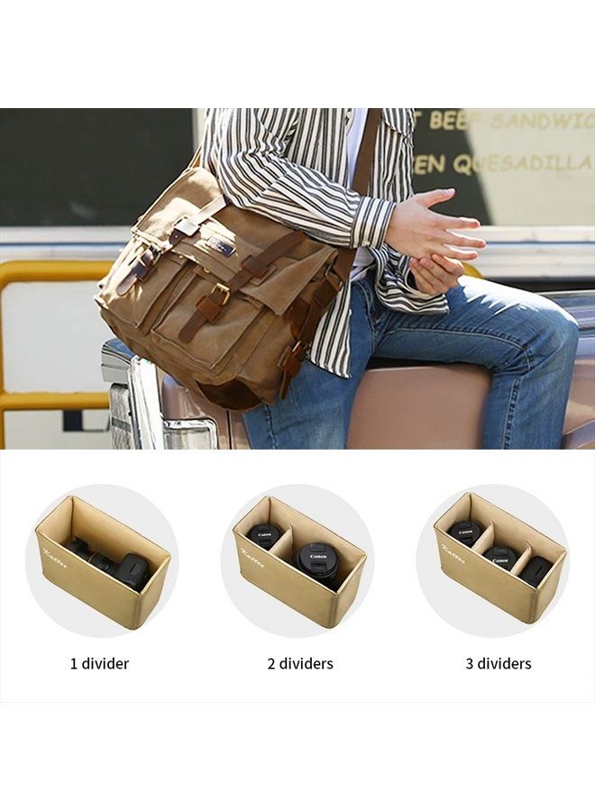 Kattee Men's Canvas Cow Leather DSLR SLR Vintage Camera Shoulder Messenger Bag Khaki - Image 5