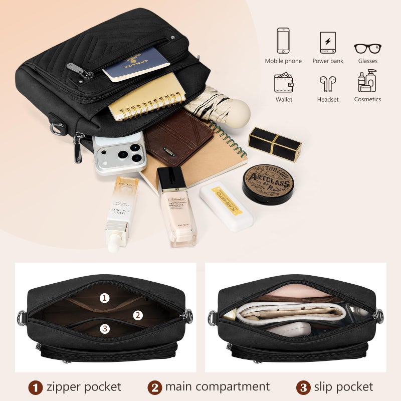 RAINSMORE Crossbody Bags for Women, Multi Pockets Cross Body Purse, Leather Womenâ€™s Crossbody Shoulder Handbags with Built in Wallet for Travel Shopping, Black - Image 4