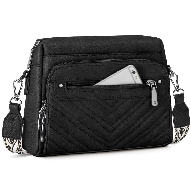 RAINSMORE Crossbody Bags for Women, Multi Pockets Cross Body Purse, Leather Womenâ€™s Crossbody Shoulder Handbags with Built in Wallet for Travel Shopping, Black - Image 1