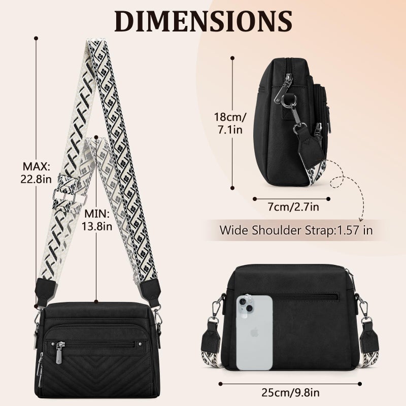 RAINSMORE Crossbody Bags for Women, Multi Pockets Cross Body Purse, Leather Womenâ€™s Crossbody Shoulder Handbags with Built in Wallet for Travel Shopping, Black - Image 5