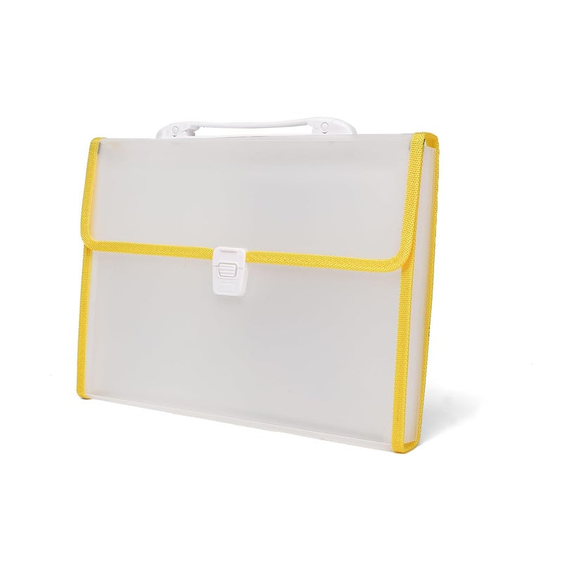 Neomate Expanding File Folder with Handle | 13-Pocket A4/FS Size Document and Certificate Organizer | Transparent Accordion Folder | Yellow - Image 1