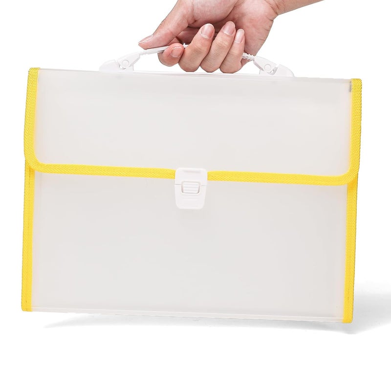 Neomate Expanding File Folder with Handle | 13-Pocket A4/FS Size Document and Certificate Organizer | Transparent Accordion Folder | Yellow - Image 2