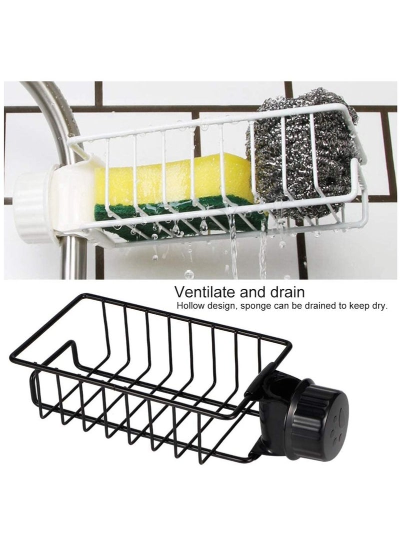 رف صنبور المطبخ المنزلي المصنوع من الفولاذ المقاوم للصدأ والمثقب وفرشاة الإسفنج ورف الصرف وتخزين الحوض باللون الأسود - Image 5