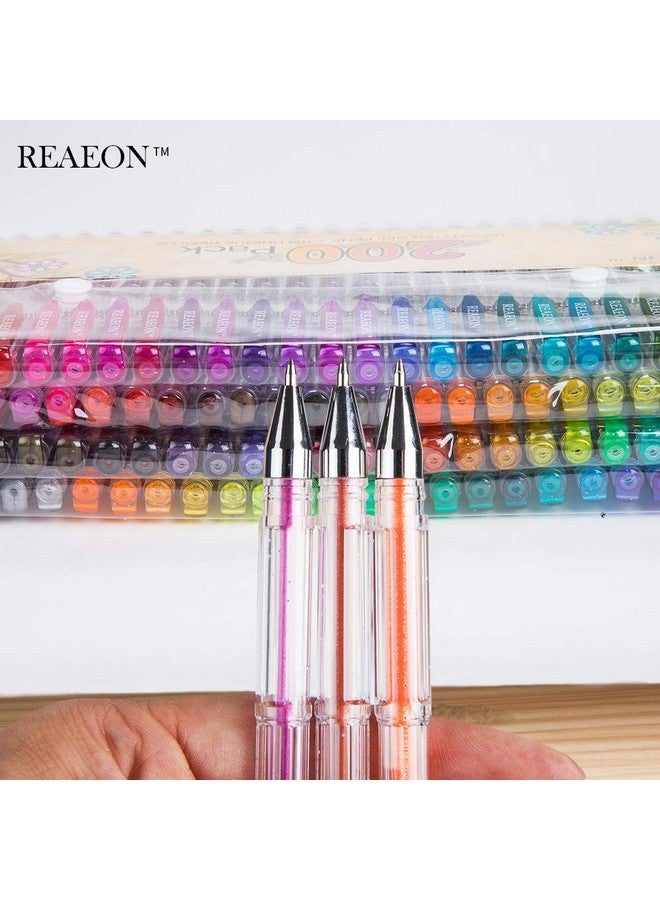 ريون مجموعة أقلام جل لامعة 200 قلم جل 100 قلم بالإضافة إلى 100 قلم نيون لامع لكتب التلوين والرسم والرسم على شكل رصاصة ومجلة تمييز - Image 4