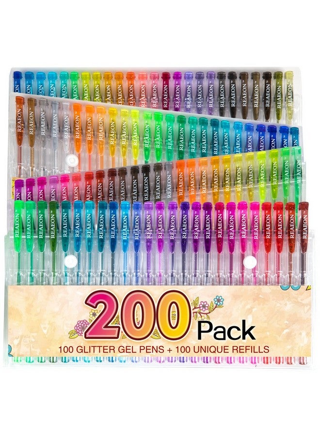 ريون مجموعة أقلام جل لامعة 200 قلم جل 100 قلم بالإضافة إلى 100 قلم نيون لامع لكتب التلوين والرسم والرسم على شكل رصاصة ومجلة تمييز - Image 1
