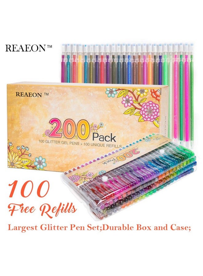 ريون مجموعة أقلام جل لامعة 200 قلم جل 100 قلم بالإضافة إلى 100 قلم نيون لامع لكتب التلوين والرسم والرسم على شكل رصاصة ومجلة تمييز - Image 2