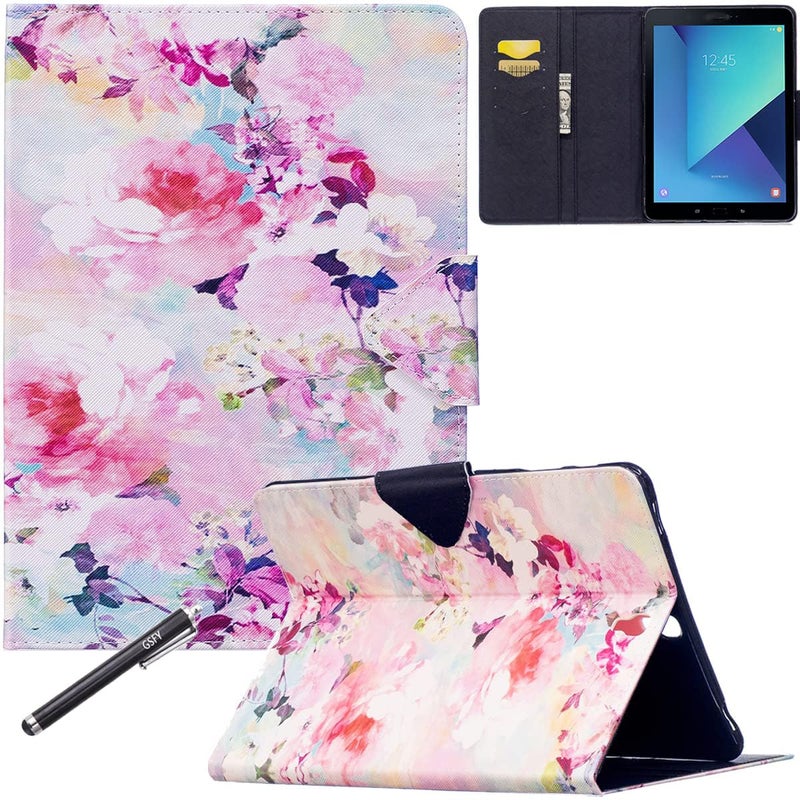 Newshine Galaxy Tab S3 9.7 Case - Newshine Colorful Premium PU Leather Smart Stand Cover with Magnetic Closure for Samsung Galaxy Tab S3 9.7'' SM-T820/T825 2017 Release (Auto Wake/Sleep), Peony - Image 1