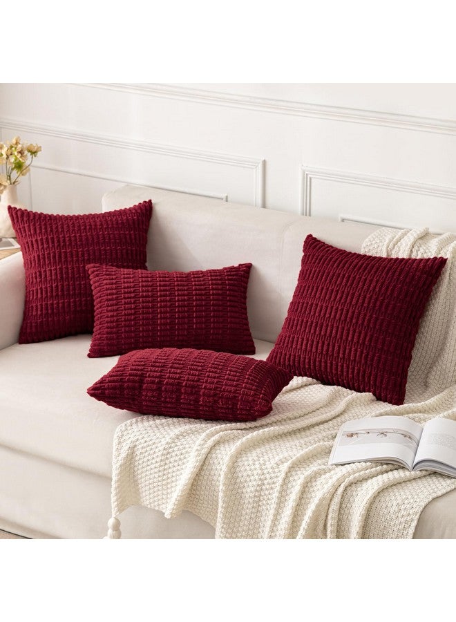 MIULEE MIULEE Pack of 2 Burgundy Corduroy Decorative Pillow Covers 20x20 Inch Soft Boho Striped Throw Pillow Covers Modern Farmhouse Home Decor for Sofa Living Room Couch Bed  - Image 4
