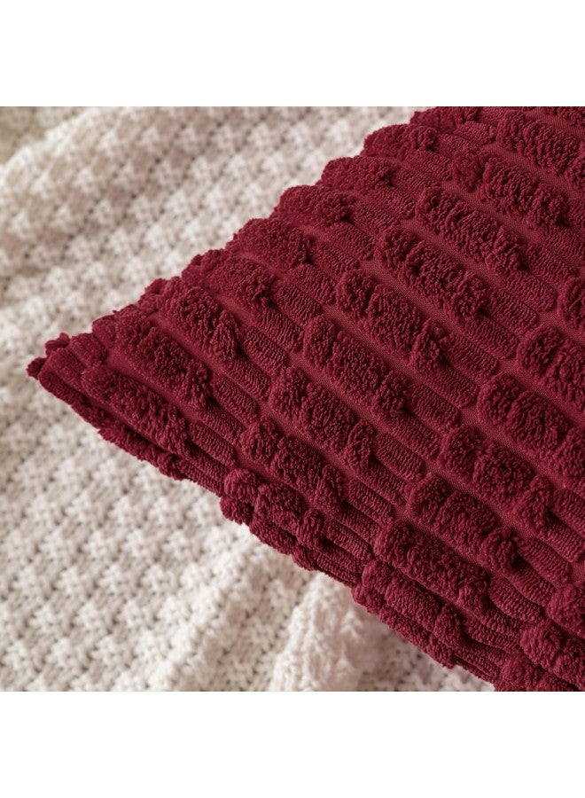 MIULEE MIULEE Pack of 2 Burgundy Corduroy Decorative Pillow Covers 20x20 Inch Soft Boho Striped Throw Pillow Covers Modern Farmhouse Home Decor for Sofa Living Room Couch Bed  - Image 2