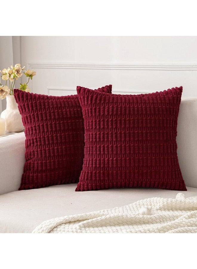 MIULEE MIULEE Pack of 2 Burgundy Corduroy Decorative Pillow Covers 20x20 Inch Soft Boho Striped Throw Pillow Covers Modern Farmhouse Home Decor for Sofa Living Room Couch Bed  - Image 1