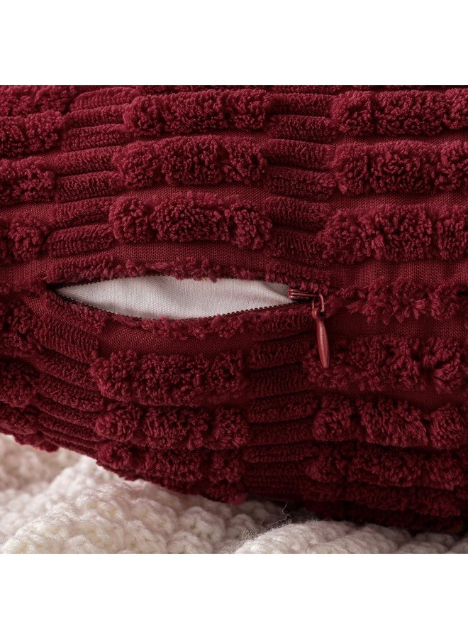 MIULEE MIULEE Pack of 2 Burgundy Corduroy Decorative Pillow Covers 20x20 Inch Soft Boho Striped Throw Pillow Covers Modern Farmhouse Home Decor for Sofa Living Room Couch Bed  - Image 3