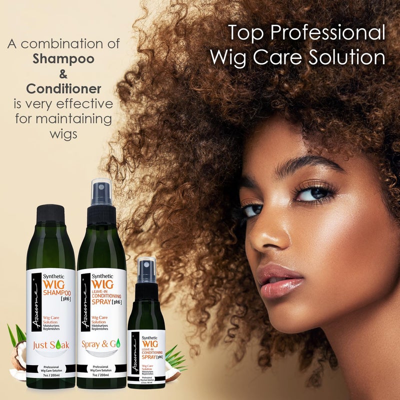 Awesome Synthetic Wig Shampoo & Leave in Conditioner Spray, pH6, Replenishes & Easy Combing, Contains Coconut Oil (Premium Set of 3) - Image 4
