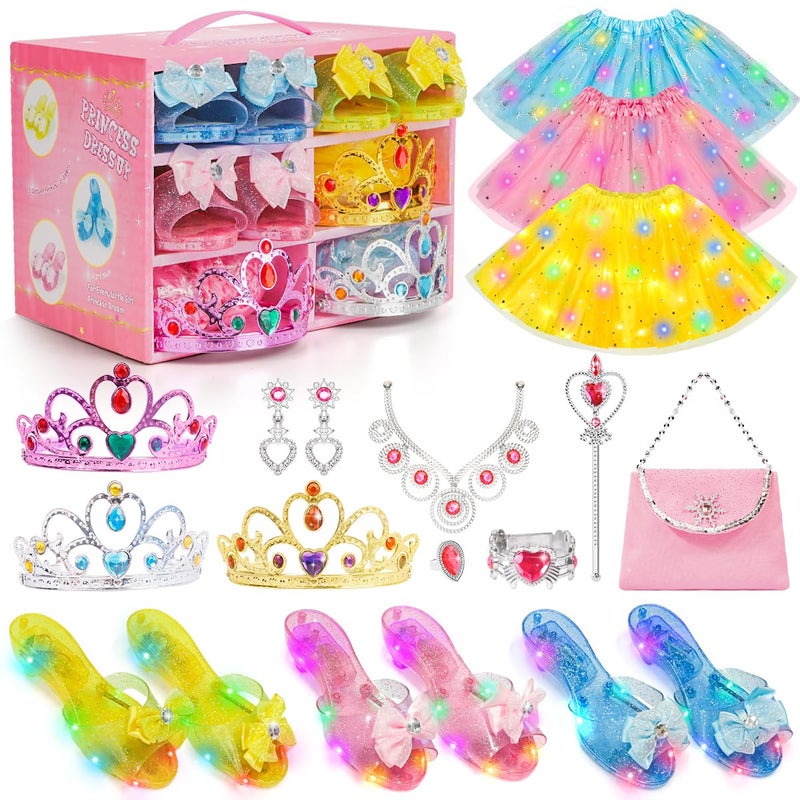 Meland Light Up Princess Dress Up - Dress Up Clothes for Girls with Skirts, Princess Purse & Light Up Play Shoes, Princess Toys Gift for Toddler Girls Age 3,4,5,6 Year Old for Birthday Christmas - Image 1