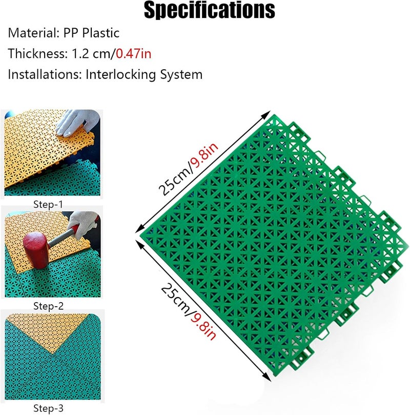 Patio Tiles Outdoor Interlocking All Weather Non Slip, 1/2 Inch Plastic Drainage Floor Mats for Garage, Kitchen, Pool, Sports Area, All-Weather Modular Cushion (Color : Green, Size : 96 Pack) - Image 2