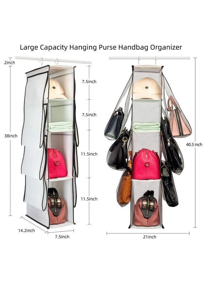 Hanging Purse Handbag Organizer, Closet Purse Handbag Organizer for Wardrobe Space Saving Closet Organizers System with 10 Compartments Handbag Holder (White)  - Image 5