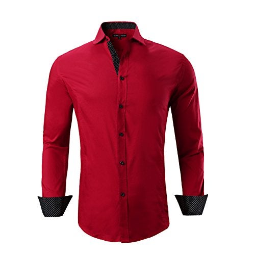 Alex Vando Mens Dress Shirts Regular Fit Long Sleeve Stretch Business Dress Shirts for Men,Red,Large - Image 1