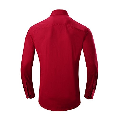 Alex Vando Mens Dress Shirts Regular Fit Long Sleeve Stretch Business Dress Shirts for Men,Red,Large - Image 2