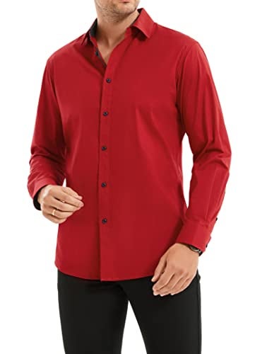 Alex Vando Mens Dress Shirts Regular Fit Long Sleeve Stretch Business Dress Shirts for Men,Red,Large - Image 3
