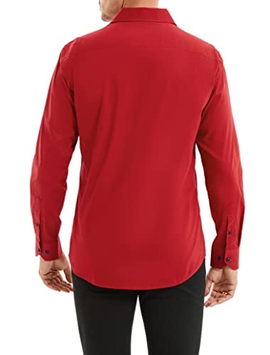 Alex Vando Mens Dress Shirts Regular Fit Long Sleeve Stretch Business Dress Shirts for Men,Red,Large - Image 4