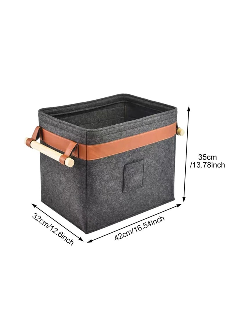 Excefore Firewood Basket Felt, Basket Multifunctional Extra Thick Felt, Reinforced Handle Foldable Wood Basket Felt Bag as Storage Basket for Shopping (Black) - Image 2