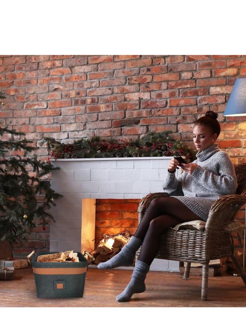 Excefore Firewood Basket Felt, Basket Multifunctional Extra Thick Felt, Reinforced Handle Foldable Wood Basket Felt Bag as Storage Basket for Shopping (Black) - Image 5