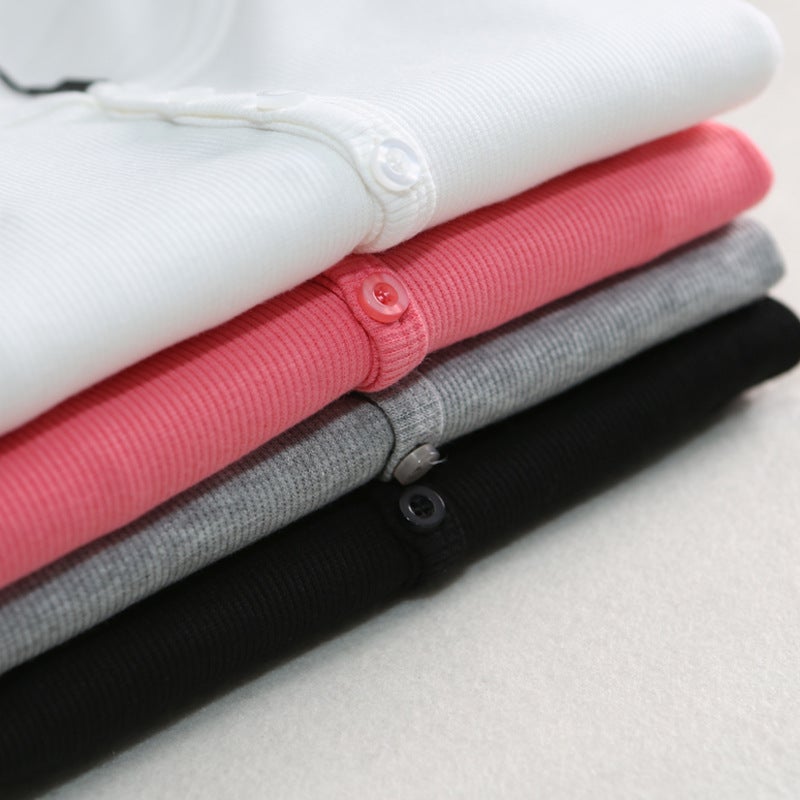 Women's Ribbed Cotton Long Sleeve T-Shirt with Buttons, Slim Fit - Image 4