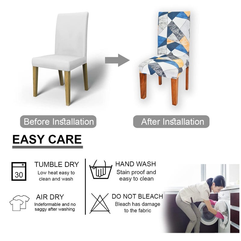 ALERMO ALERMO Stretchable Printed Chair Cover Washable Removable Short Dining Chair Cover Protector Slipcovers Pack of 6 AACC0096  - Image 3
