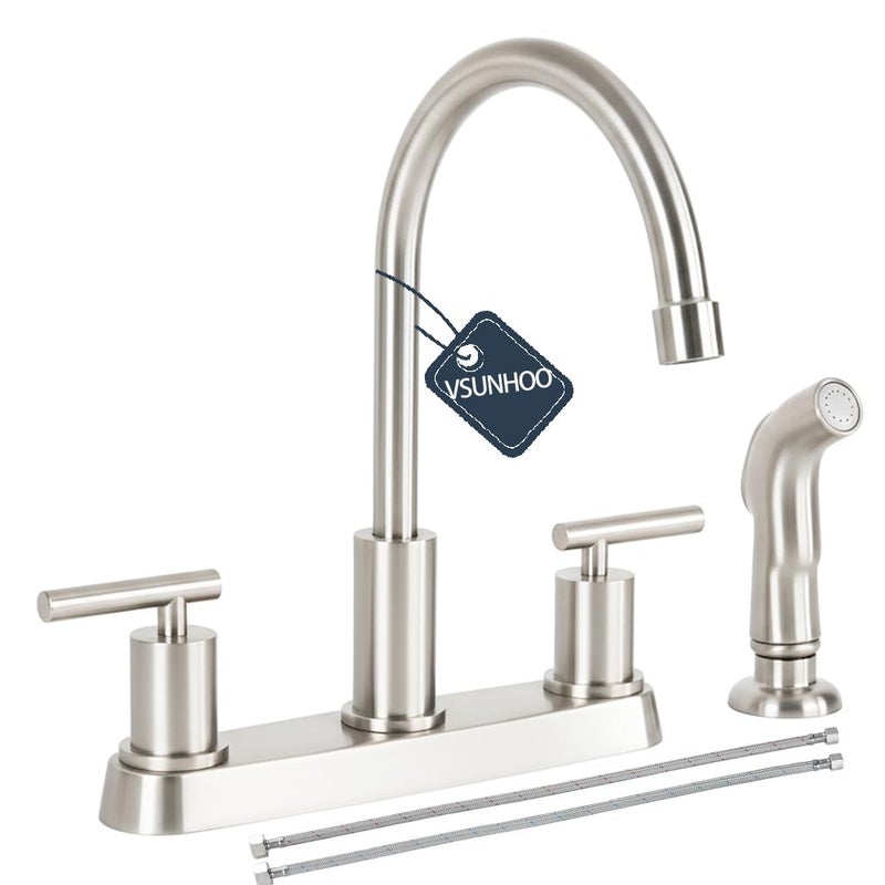 Vsunhoo Kitchen Faucets, Kitchen Sink Faucet, Brushed Nickel Kitchen Faucet with Sprayer, 3 or 4 Hole RV Faucet for Kitchen Sink, Stainless Steel Touch Kitchen Faucet with Side Sprayer, TDLKF024L - Image 1