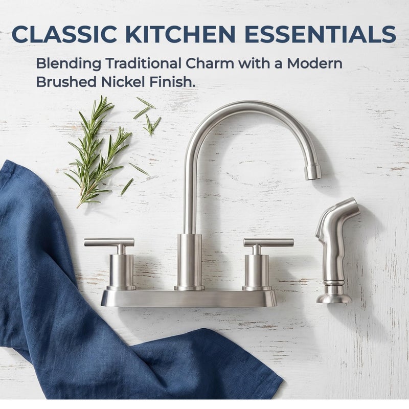 Vsunhoo Kitchen Faucets, Kitchen Sink Faucet, Brushed Nickel Kitchen Faucet with Sprayer, 3 or 4 Hole RV Faucet for Kitchen Sink, Stainless Steel Touch Kitchen Faucet with Side Sprayer, TDLKF024L - Image 2
