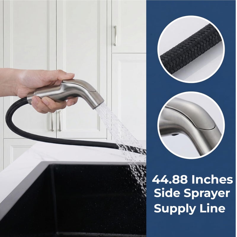 Vsunhoo Kitchen Faucets, Kitchen Sink Faucet, Brushed Nickel Kitchen Faucet with Sprayer, 3 or 4 Hole RV Faucet for Kitchen Sink, Stainless Steel Touch Kitchen Faucet with Side Sprayer, TDLKF024L - Image 4