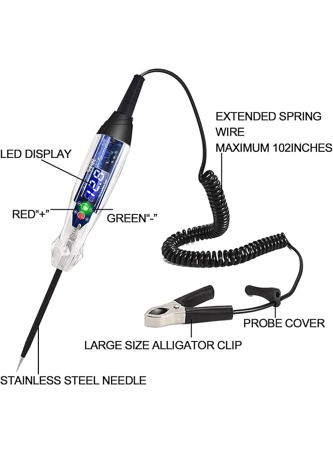 Automotive Test Light With 102'' Wire, Dc 4-60V Smart Digital Voltage Tester With Lcd Backlight Display, Car Truck Vehicle Circuits Low Voltage Tester Probe, Digital Circuit Tester With Flashlight - Image 5