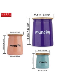 هايزل مجموعة حاويات مطبخ HAZEL مكونة من 3 قطع للوجبات الخفيفة - برطمانات Munchy Brunchy بأغطية باللون الأرجواني والخوخي والأزرق المخضر (2350 مل، 650 مل، 225 مل) - هدايا ديوالي مثالية لمحبي الوجبات الخفيفة  - Image 4