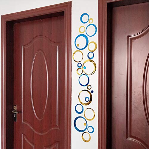 AQRICHFOX 24Pcs Wall Decal Acrylic Modern Mirror Art Mural Wall Stickers for Living Room Bedroom Home Decor Blue+ Gold - Image 2
