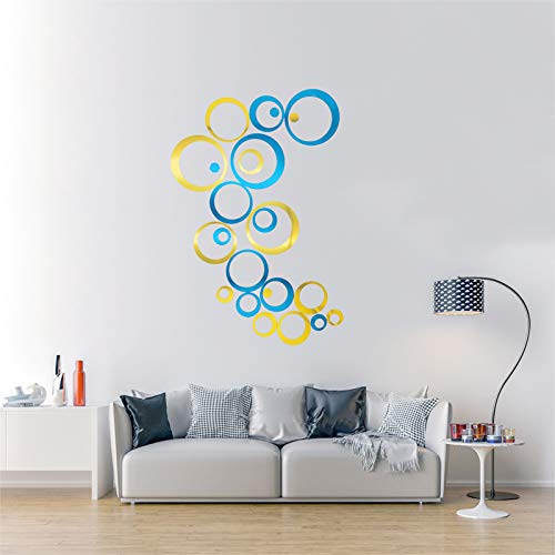 AQRICHFOX 24Pcs Wall Decal Acrylic Modern Mirror Art Mural Wall Stickers for Living Room Bedroom Home Decor Blue+ Gold - Image 4