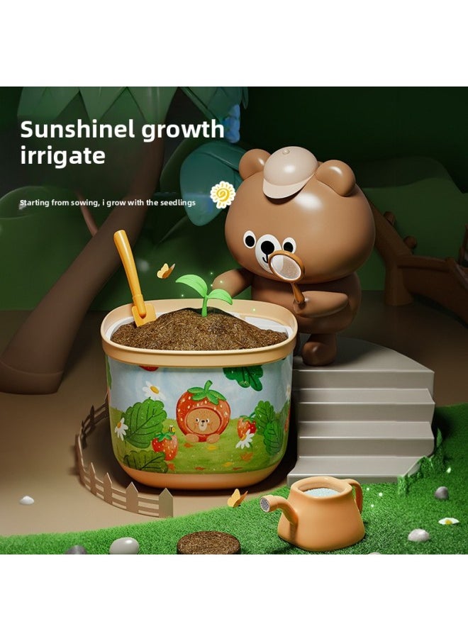 Generic - Children's Planting Small Potted Vegetable Fruit Flower Plant Observation Cup Scientific Experiment Suit Toy Kindergarten Gift-Specifications:Bear Style-mother And Child Watermelon - Image 1