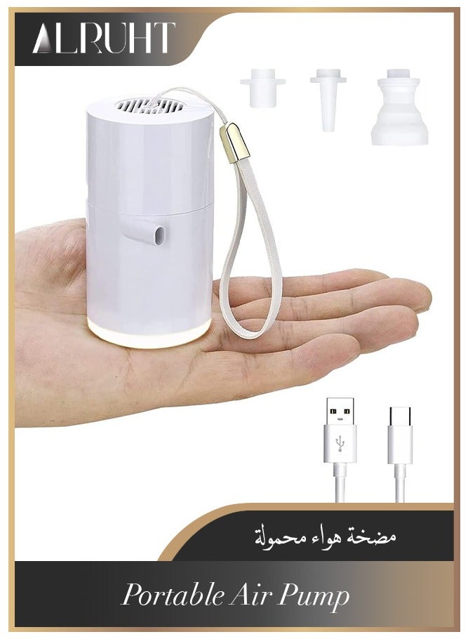 الروهيت مضخة هواء صغيرة محمولة، مضخة هواء كهربائية صغيرة للنفخ، بطارية 1400 مللي أمبير في الساعة، مضخة هواء قابلة لإعادة الشحن عبر USB مع ضوء LED 410LM، نفخ سريع لمضخة تعويم حمام السباحة التي تعمل بالبطارية للتخييم  - Image 1