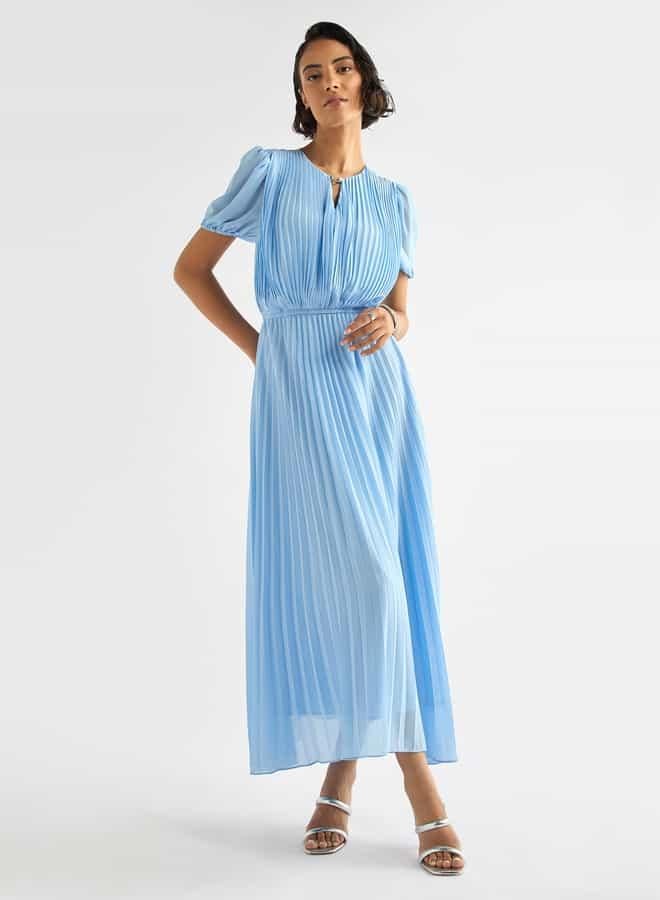 سبلاش فيڤ فستان بكسرات وياقة بفتحة عنق وأكمام منفوخة - Image 2