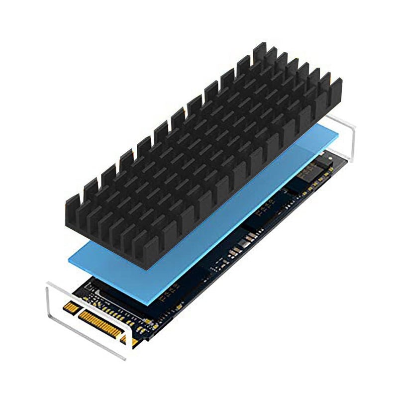 ETZIN مشتتات حرارة الألمنيوم لوحدات تخزين M.2 SSD، مشتت حرارة PCIE M.2 SSD لابتوب، زعانف تبريد سيليكون + ملحقات متضمنة (عبوة من 1، أسود) - Image 2