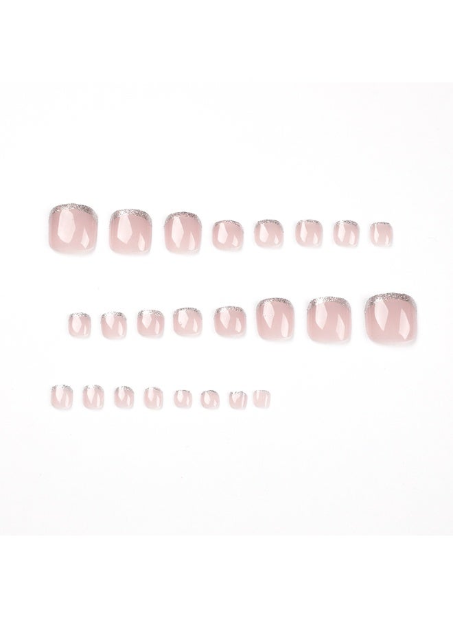 NIKITA.VIVI 24Pcs Press on Nails, Toe Nails Short False Nails, White Tip French Style Fake Nails Set for Women Girls Nail Art Accessories, Press On Nail with Glue Stickers for Easy Apply, Stick On Toenails Set - Image 3