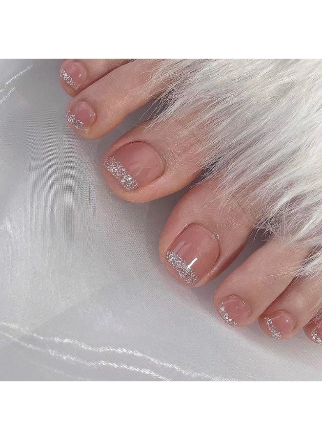 NIKITA.VIVI 24Pcs Press on Nails, Toe Nails Short False Nails, White Tip French Style Fake Nails Set for Women Girls Nail Art Accessories, Press On Nail with Glue Stickers for Easy Apply, Stick On Toenails Set - Image 2