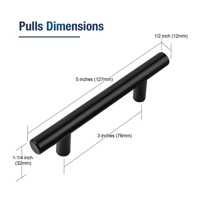 JOY DECOR 30 Pack 5 Inch Cabinet Pulls Kitchen Cabinet Handles with 3 Inch Hole Center Matte Black Cabinet Hardware Stainless Steel Kitchen Drawer Pulls for Cabinets Cupboard, 76mm Hole Centers - Image 3