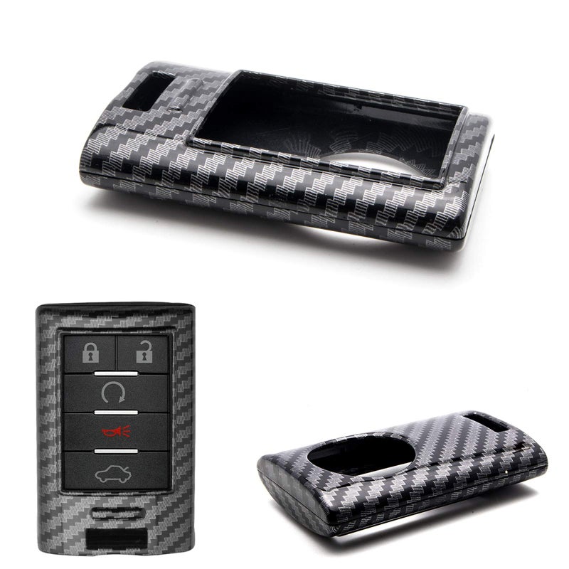 x xotic tech Black Carbon Fiber Pattern ABS Key Fob Shell Cover, Compatible with Cadillac ATS CTS XTS DTS SRX Escalade Chevrolet C7 Corvette Smart Keyless Entry Key OUC6000066 5923887 22756465