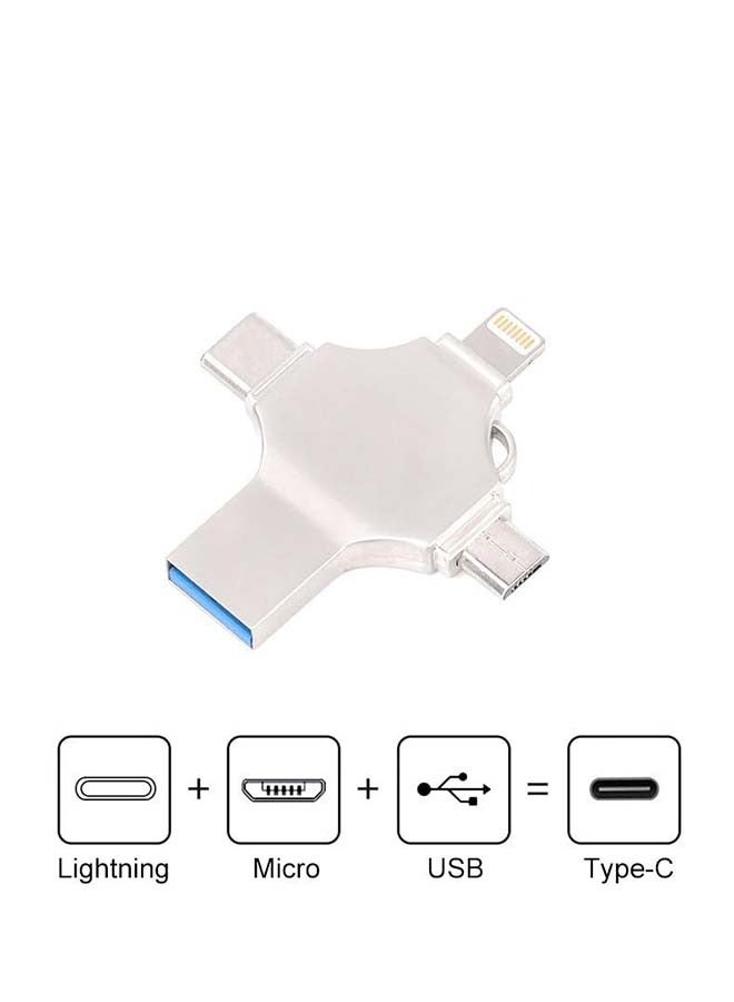 محرك أقراص فلاش USB سعة 128 جيجابايت متعدد الوظائف 4 في 1 متوافق مع iPhone/iPad/Android/PC محرك أقراص USB محمول عالي السرعة للتخزين الخارجي USB A USB C Micro USB  iPhone Connector - Image 4