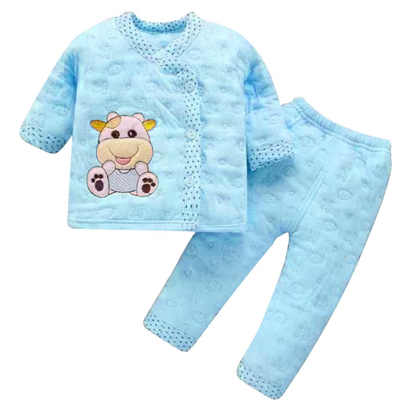 Fancy Walas New Born Baby Winter Wear - 2 Pcs 100% Cotton Solid Baby Boys Girls Unisex Suit, First Gift For New Born Clothing Set (0-6 months, Sky) - Image 5