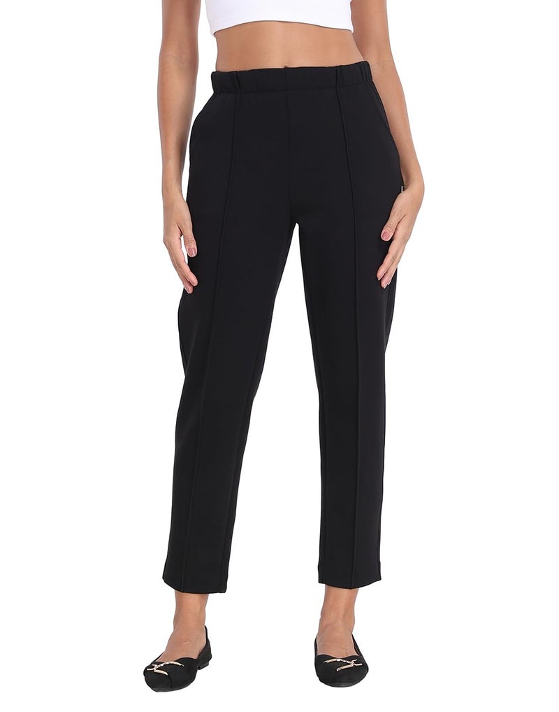 HDE Women's Pull On Pintuck Pants Casual Travel Dressy Sweatpants with Pockets Black - M - Image 1
